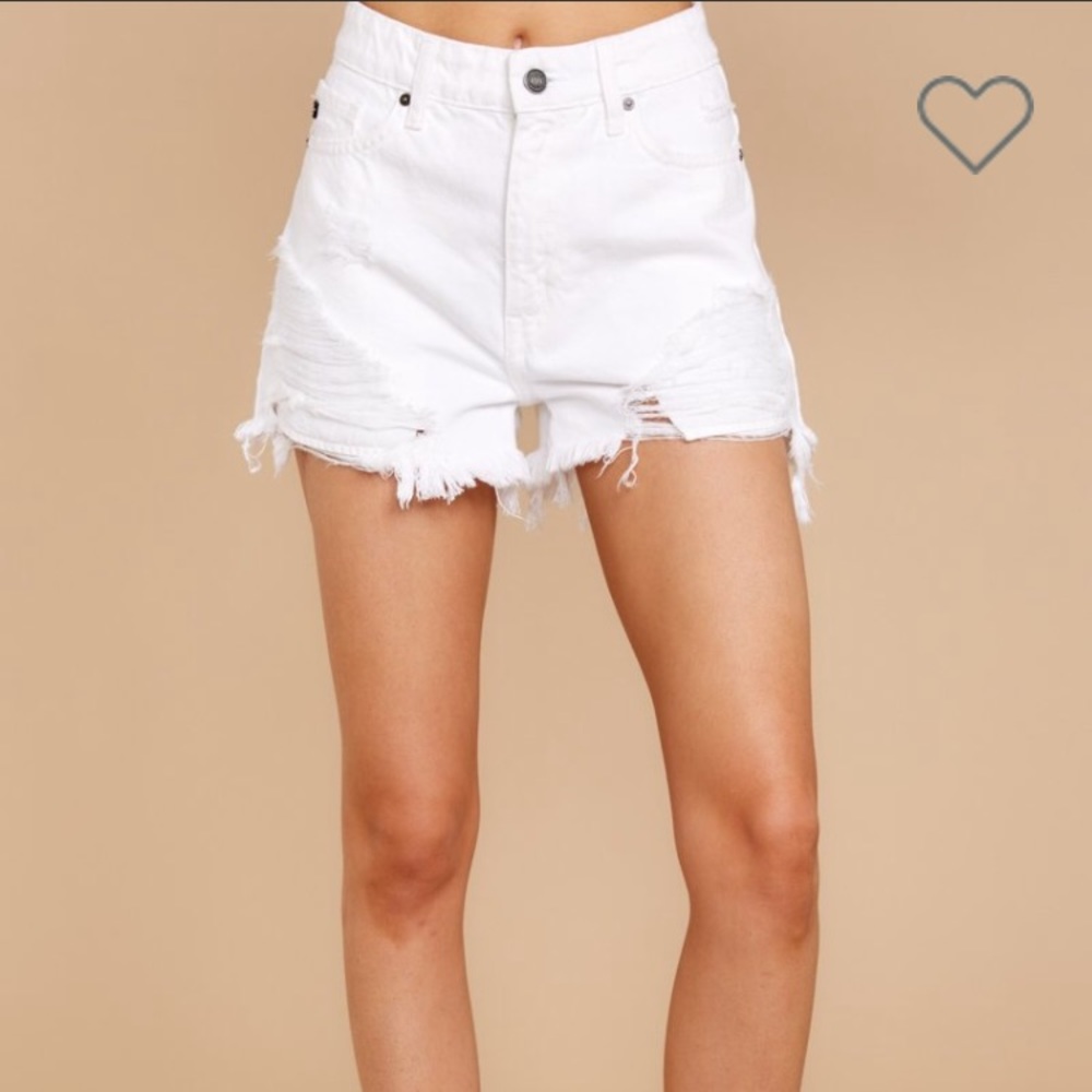 Distressed denim white shorts